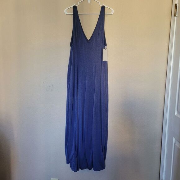 HALARA Pants - Halara Womens XS VNeck Side Pockets Draped Wide Leg Blue Flowy Jumpsuit Oversize